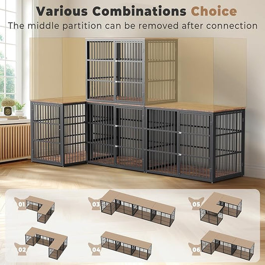 Lyromix 48'' XXL Dog Crate Furniture with 3 Doors,Wooden Crate End Table Heavy Duty Indoor Combination Cage for Medium to Large Dogs, Multiple Units Can be Combined