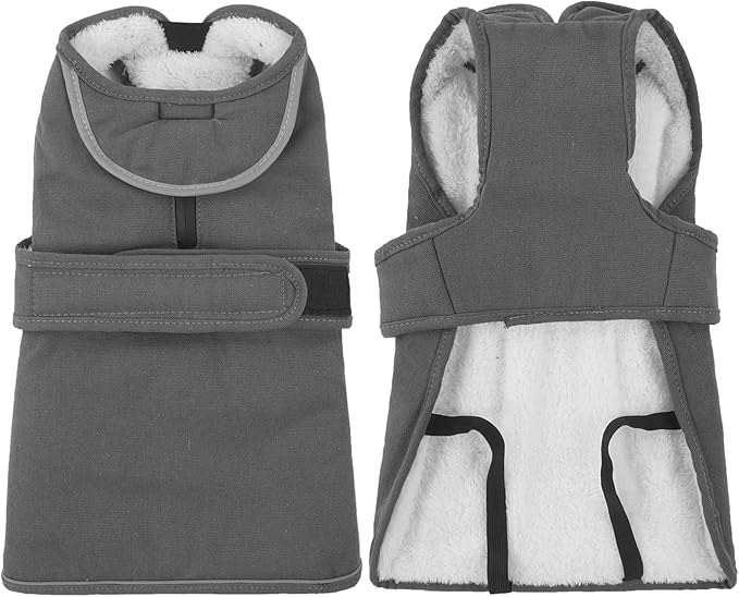 Kuoser Canvas Dog Coat, Warm Dog Jacket Reflective Fleece Pet Cold Weather Coat, Warm Doggie Clothes Waterproof Winter Vest with Zipper Leash Hole for Small Medium Large Dogs, Grey M