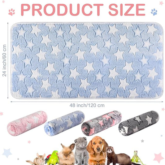Reginary 4 Pcs Waterproof Guinea Pig Blankets Washable Small Animal Fleece Bedding Guinea Pig Cage Liners Reusable Training Pads Pet Pee Pad Sleep Mat for Hamster(Cute Star Pattern,24 x 47 Inch)