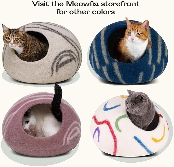 MEOWFIA Cat Cave – Premium Felt Cat Bed for Indoor Cats, Handmade 100% Merino Wool, Cat (Gold Rose, Medium)