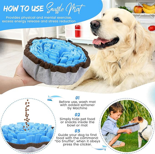 18 Inch Snuffle Mat for Dogs with Pet Training Clicker and Suction Cup – Interactive sniff mat and Slow Feeder, snuffle toys for dogs Stress Relief – Washable Puzzle Toy for Large and Small Breeds