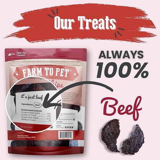 Farm To Pet - Dog Training Treats - 12 oz Beef Chips, Single Ingredient, Lean, All Natural, Healthy Dog Treats for Small, Medium, Large Breeds, & Puppies, Made in USA