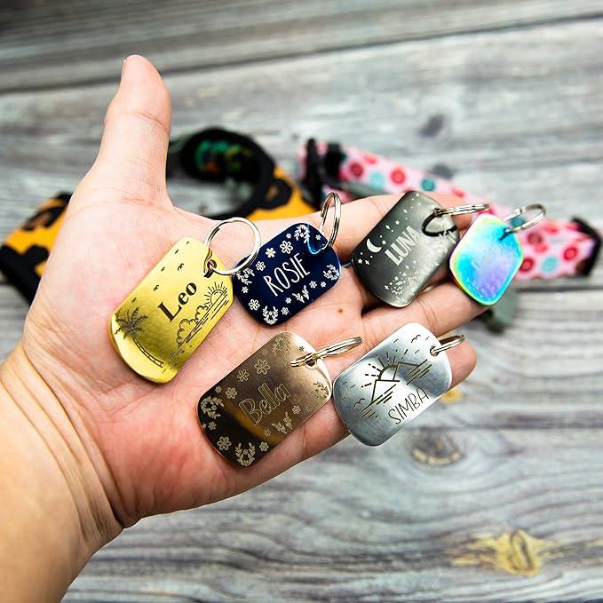 Personalized Dog Tag with 5 Lines of Custom Deep Engraved Durable Stainless Steel Pet ID Name Tag Designer Small Size Rectangle