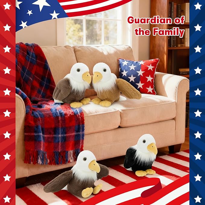 Tezituor 4 Pcs Bald Eagle Plush Toys – 7" Cuddly Eagle Stuffed Animals for Party Favor, Perfect Collectible Gift for Kids & Patriotic Enthusiasts