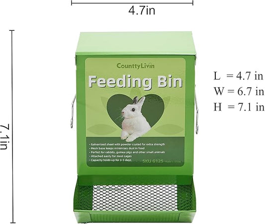 CounttyLivin Metal Small Animal Feeder with Lid, Heavy Duty, Large Capacity Food Dispenser, Great for Rabbits, Guinea Pigs, Chinchillas and Other Small Animals. (4.6 inch, Green)