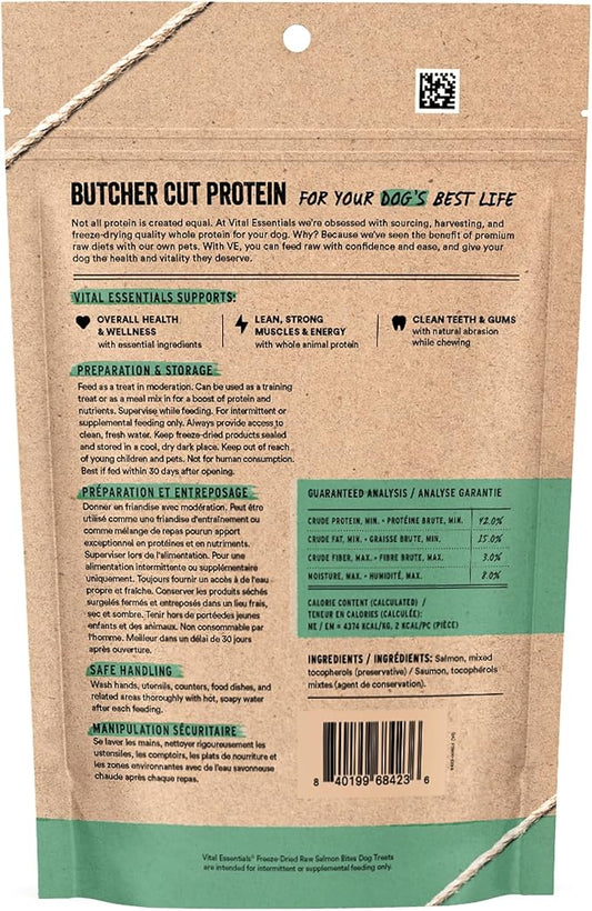 Vital Essentials Salmon Bites Dog Treats, 5 oz | Freeze-Dried Raw | Single Protein | Premium Quality High Protein Training Treats | Grain Free, Gluten Free, Filler Free
