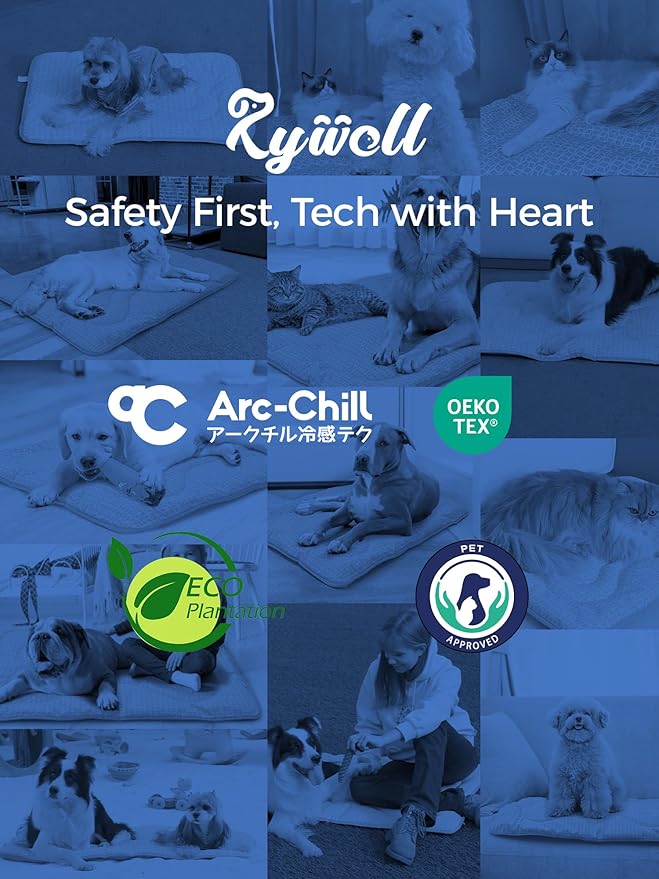 Rywell Dog Cooling Mat ,36*27 Super Thick & Comfortable Cooling Mat for Large Dog with Arc-Chill 3.0 & PCM Tech(Q-Max>0.5), Endothermic Color Changing&Dual Sided for All-Year Use, Portable for Pet Bed