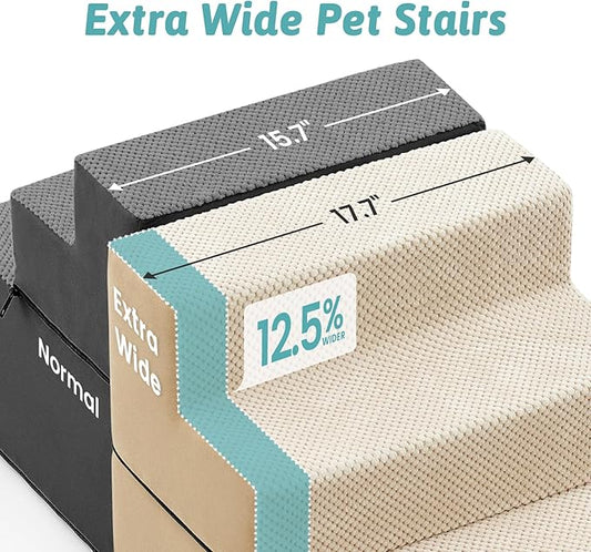 Dog Stairs for Small Dogs, 4 Tier Removable Wider Pet Stairs for Couch and Bed, 17.7" H Dog Steps for Old Cats, Puppy, Small Dogs, 17.7x23.6x17.7 inch, Beige