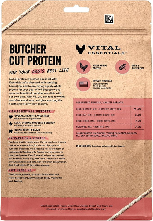 Vital Essentials Single Ingredient Chicken Breast Dog Treats, 10 oz | Freeze-Dried Raw | Premium Quality High Protein Training Treats | Grain Free, Gluten Free, Filler Free