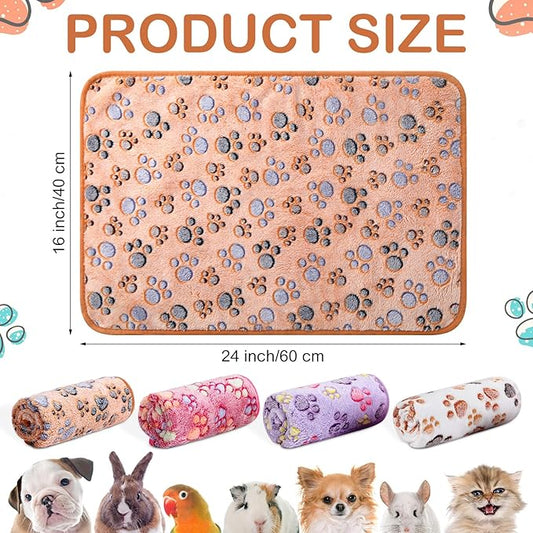 Reginary 4 Pcs Waterproof Guinea Pig Blankets Washable Small Animal Fleece Bedding Guinea Pig Cage Liners Reusable Training Pads Pet Pee Pad Sleep Mat for Hamster(Paw Print,24 x 16 Inch)