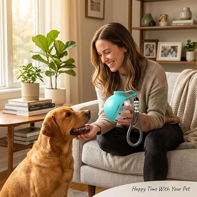 Foldable Pet Water Bottle for Travel, 2 in 1 Portable Dog Water Bottle, Water Bottle for Dogs on Walks, Stainless Steel Bottle & Silicone Bowl, for Walking Hiking Small Dog Water Bottle (Blue)