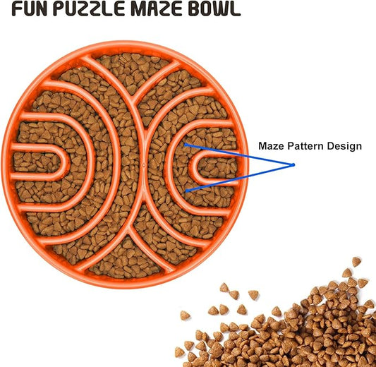 WHIPPY Slow Feeder Dog Bowls Anti-Choking Maze Dog Food Bowl Anti-Slip Interactive Dog Puzzle Feeder Dog Bowl Pet Bowl for Large Medium Dogs,Orange