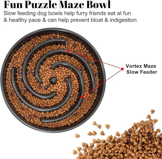 Slow Feeder Large Dog Bowl - Maze Puzzle Bowl for Medium to Large Dogs - Non Slip, Interactive, Bloat Stop, Healthy Feeding Dish - Gray