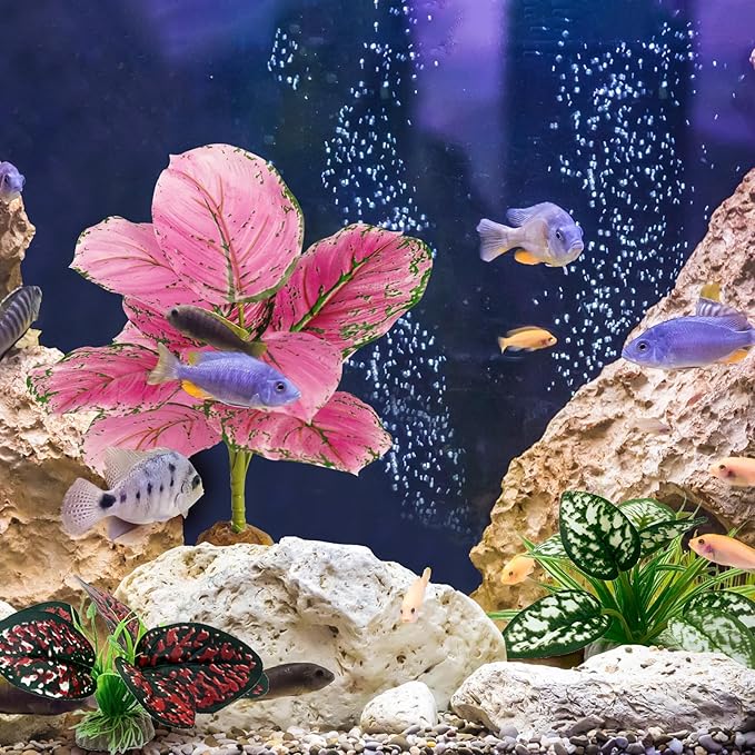 Moonorange Reptile Artificial Plants, Terrarium Plants Decorations Supplies, Aquarium Fish Tank Plants, Amphibian Habitat Hideout Tank Accessories(L Set-3pcs/F)