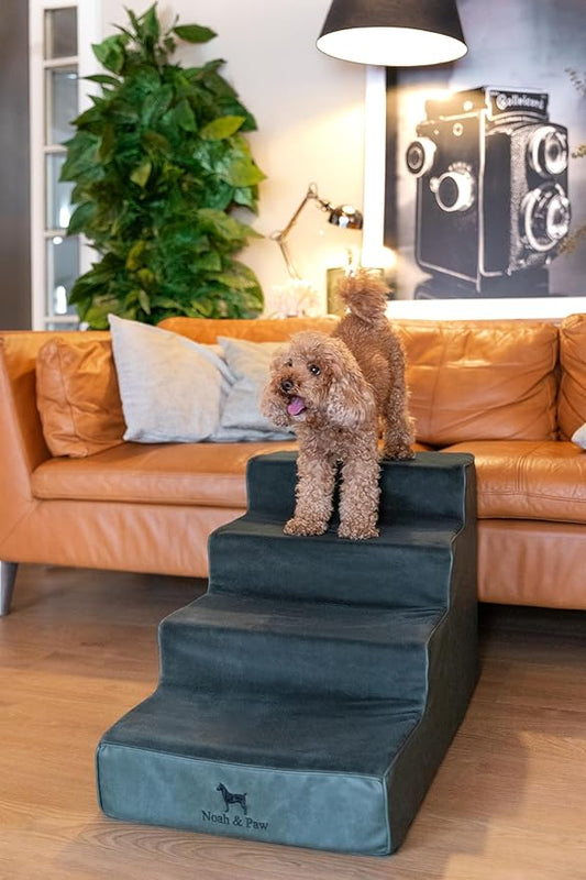 Noah & Paw Dog Stairs, Dog Ramp for Bed (17" Extra Wide) Pet Stairs for High Bed, Design to Fit Small and Large Breeds, Durable 4 Pet Steps for Couch (35 Foam Density) Leather Collection