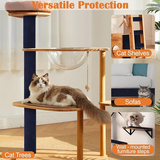 Cat Scratch Furniture Protector - 118" x 15.8" Trimmable Self-Adhesive Cats Claws Scratch Pads, DIY Cat Climbing Couch Protector for Scratch Post Cat Tree Replacement Indoor (Dark Blue)