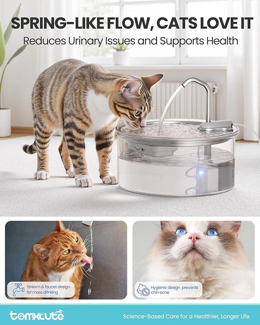 Tomxcute Glass Cat Water Fountain - 108oz/3.2L Ultra-Quiet Cat Fountain for Drinking, Elegant Easy to Clean Glass Pet Water Fountain for Cats, Small Dogs, Multiple Pets, Model Number P11G1