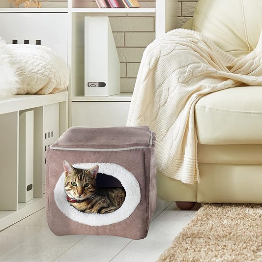 Cat House - Indoor Bed with Removable Foam Cushion - Cat Cave for Puppies, Rabbits, Guinea Pigs, and Other Small Animals by PETMAKER