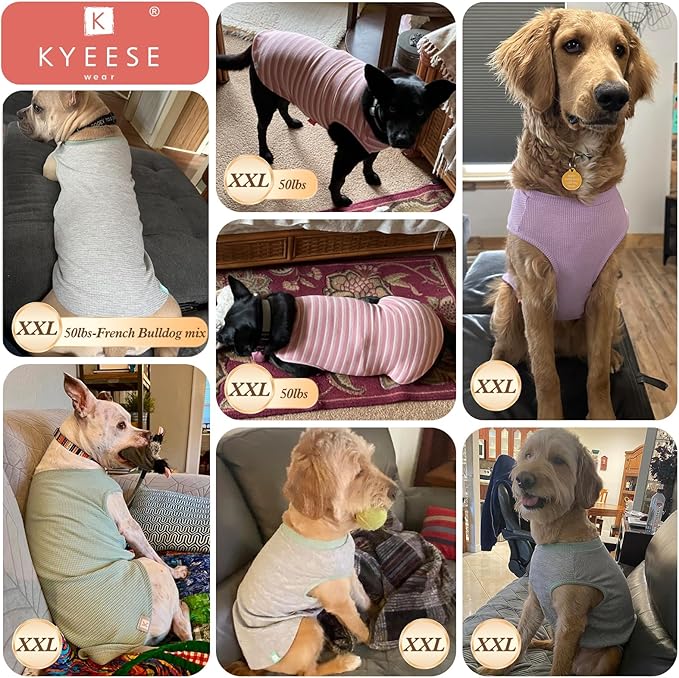 KYEESE 2Pack Waffle Dog Shirts for Large Dogs Stretchy T-Shirts Lightweight Tank Top Sleeveless Striped Shirt Vest Soft Breathable Pet Apparel, XXX-Large, Red+Striped