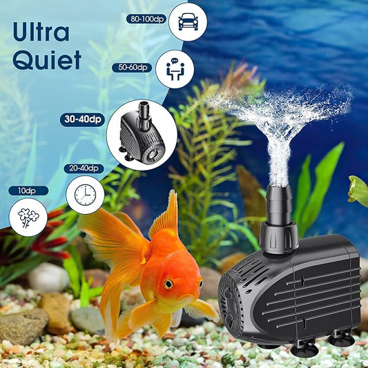 NFESOLAR Submersible Pump, 400GPH Ultra Quiet Submersible Water Pump with Dry Burning Protection 8ft High Lift for Fountains, Hydroponics, Ponds, Aquariums & More KF205