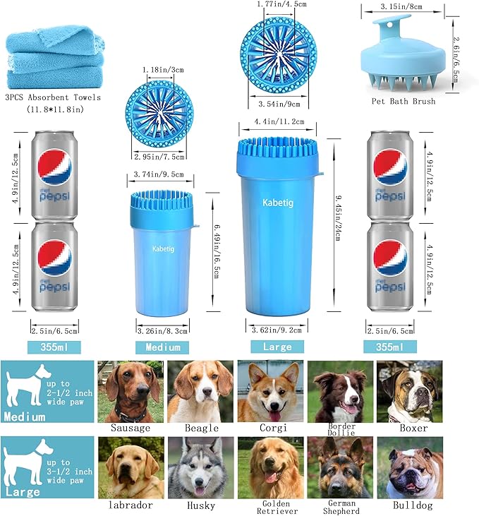 Dog Paw Cleaner & Washer for Large/Extra Large Breeds - Muddy Paws Easy Cleaning Cup for Big Dogs - Includes 3 Absorbent Towels(Blue)