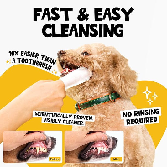 Dog Teeth Cleaning Wipes 60 Packs - Peanut Butter Dental Wipes to Reduce Plaque & Tartar for Dogs & Cats - Pet Dental Wipes for Oral Freshness