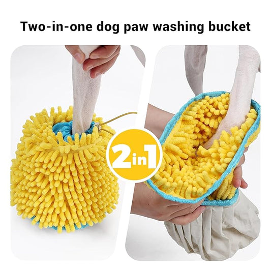ETIAL 2-in-1 Dog Paw Cleaner & Dryer Cup with Built-In Towel, Portable Pet Foot Cleaning Washer for Mud, Dirt, Sand, and Water, Machine Washable, Foldable Design for Travel (S)