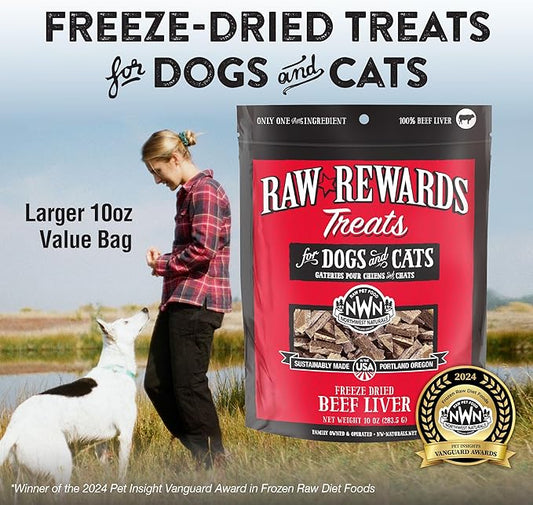 Northwest Naturals Raw Rewards Freeze-Dried Beef Liver Treats for Dogs and Cats - Bite-Sized Pieces - Healthy, 1 Ingredient, Human Grade Pet Food, All Natural, Proudly Made in USA, 10 Oz (Pack of 3)
