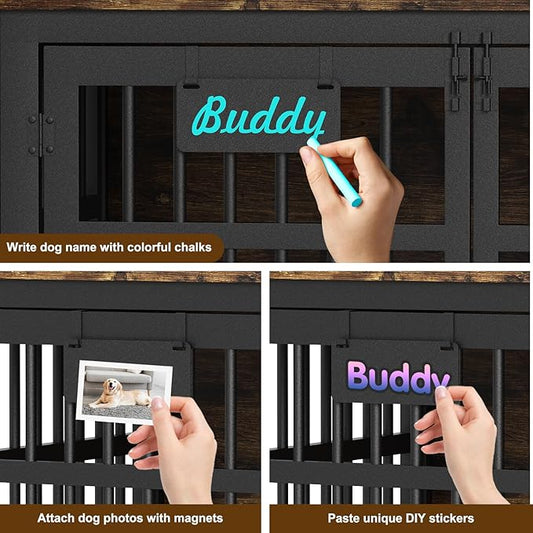 EasyCom 41"/33"/27" Dog Crate Furniture with Name Tag, Heavy Duty Dog Kennel Indoor for Medium Dogs, Double-Doors Sturdy Metal Dog Cage for Anxiety Dog, Decorate House as TV Stand, End Table