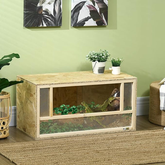 PawHut Reptile Terrarium, Reptile Tank 31.5" x 15.7" x 15.7" with Sliding Door for Chameleon, Lizard, Snake, Frog, Turtle, 33.8 Gallon