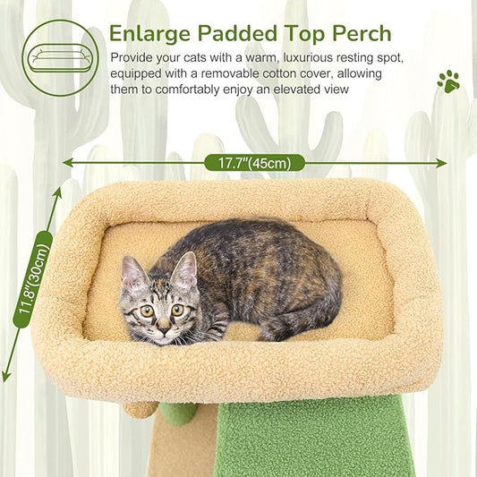Globlazer Large Cactus Cat Tree Tower, 70in Tall Heavy Duty Green Cat Tree for Indoor Cats Sturdy Cat Tower with Scratching Post and Board, Hammock, Cat Condos for Adult Cats Kittens, F70 Pro, Green