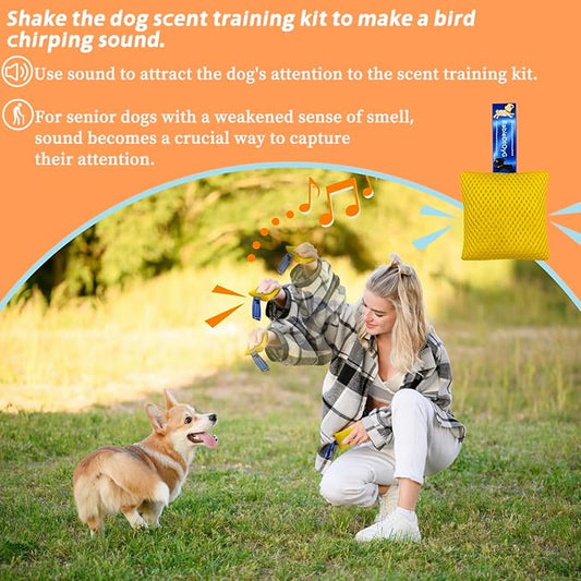 Dog Scent Training Kit with Squeaky Sound – Interactive Nose Work Toys for Dogs, Hide & Seek Scent Games | Mental Stimulation, Anxiety Relief & Obedience Training for All Ages (Yellow)