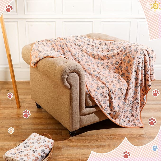 Tatuo 4 Pcs Dog Blanket for Pet Cat Blankets Indoor Puppy Teething Stuff Toys Paw Print Fleece Soft Blanket Sleep Mat for Guinea Pig Cage(White, Coffee, Pink, Purple,XXXX-Large(72 x 72 Inch),Square)
