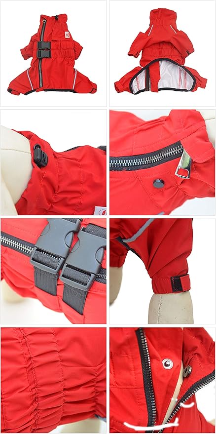 Dogs Waterproof Jacket, Lightweight Waterproof Jacket Reflective Safety Dog Raincoat Windproof Snow-Proof Dog Vest for Small Medium Large Dogs Corgis Dachshund Red D-S