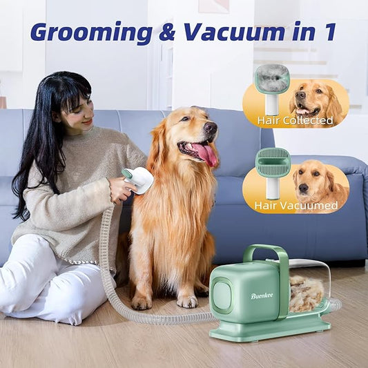 Dog Grooming Kit with Vacuum, 15000Pa Pet Hair Clipper and Shedding Brush, 50dB Low Noise, 2L Capacity, White