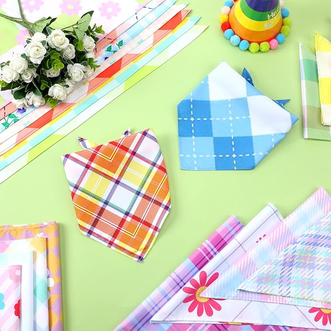 100 Pcs Spring Dog Bandanas Bulk Pet Bibs Colorful Triangle Scarf Pet Bandanas for Medium Large Dogs Spring Summer Birthday Costume Decoration