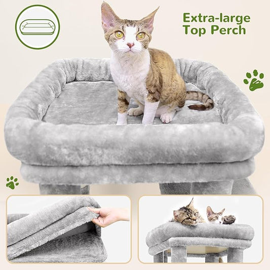 Globlazer Cat Tower for Indoor Cats, Heavy Duty Cat Trees for Large Adult Big Cats Maine Coon Cat Tree Tower with Scratching Post, Extra Large Top Perch, Cat Condos, F61, Cloud Grey, 61inch