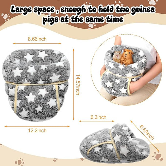 Wenqik 2 Pcs Guinea Pig Hideouts Washable Bunny Bedding Cuddle Warm Small Pet Sack Supplies Portable Pet Carrier Cage Nest Guinea Pig Accessories for Cage(Gray, Light Pink,Pentagram)