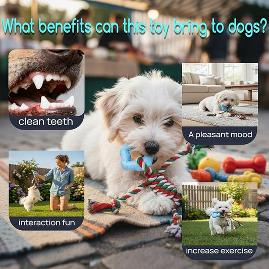 Christmas Puppy Teething Toy for Small & Medium Dogs (20–65lbs), TPR + Cotton Rope Chew Toy for Aggressive Chewers, Indoor & Outdoor Teeth Cleaning Toy for 2–12 Month Dog