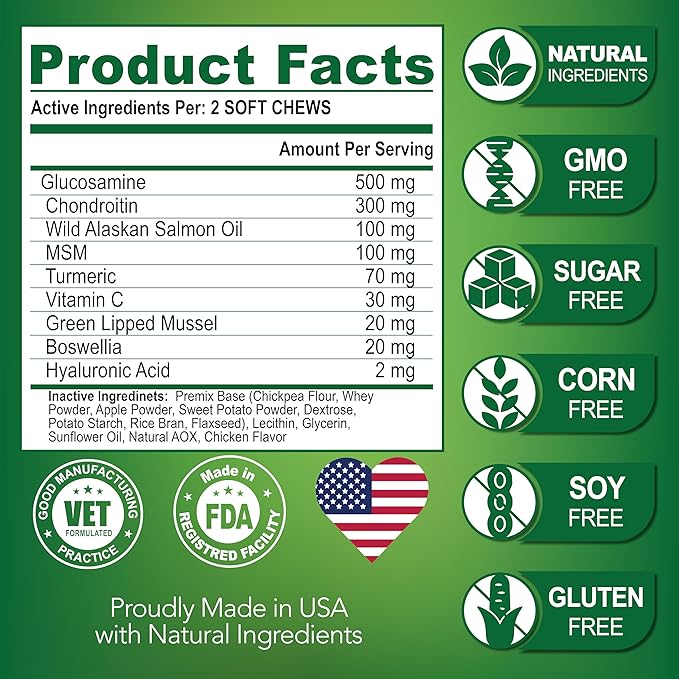 (2 Pack) Glucosamine for Dogs - Hip and Joint Supplement for Dogs - Glucosamine Chondroitin - Joint Pain Relief Pills - MSM - Hemp Oil - Advanced Health Support Supplement - 240 Mobility Chews