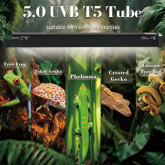NEPTONION T5 Reptile UVB Light 34.5 Inches Fixture with UVB 5.0 Bulb High Output Hood for Terrariums, Basking Reptiles, Lizards, Chameleons, Iguanas, Bearded Dragons, 21W