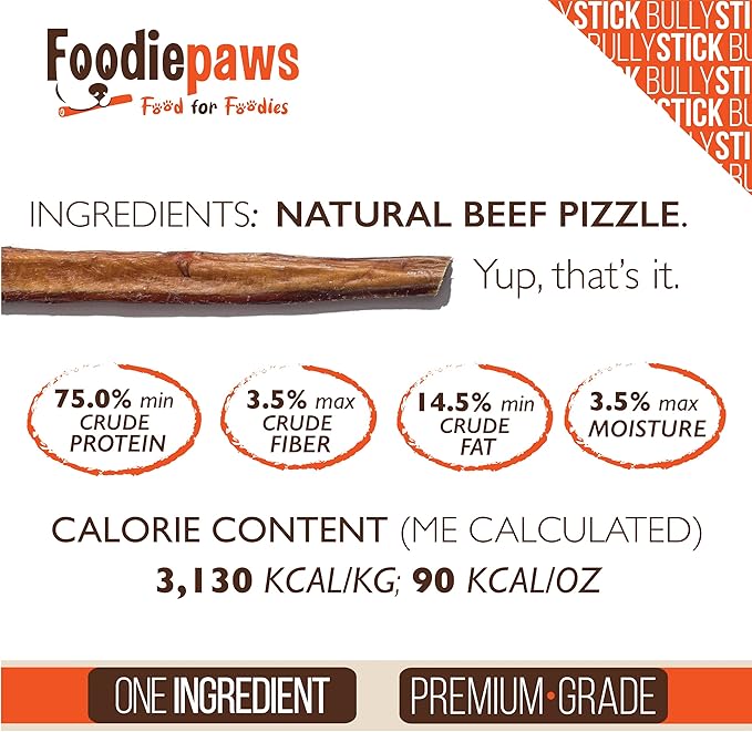 FOODIEPAWS 4 Inch Bully Sticks for Dogs, 1 lb Bulk Pack | All Natural Grass-Fed Beef Pizzle | Rawhide-Free, Odor-Free & Fully Digestible Chews | Dental Treats for Puppies & Small Dogs