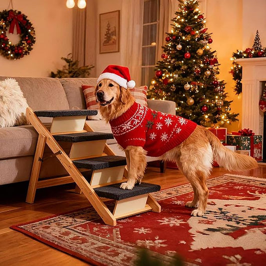 MEWANG Wood Pet Stairs & Ramp for Small/Medium Dogs and Cats, Aging Pets – 3-in-1 Foldable, Portable, Non-Slip Pet Ladder for Tall Beds, Couches,Cars–Holds Up to 220 lbs (31.5" L x 17.2" W x 25.0" H)