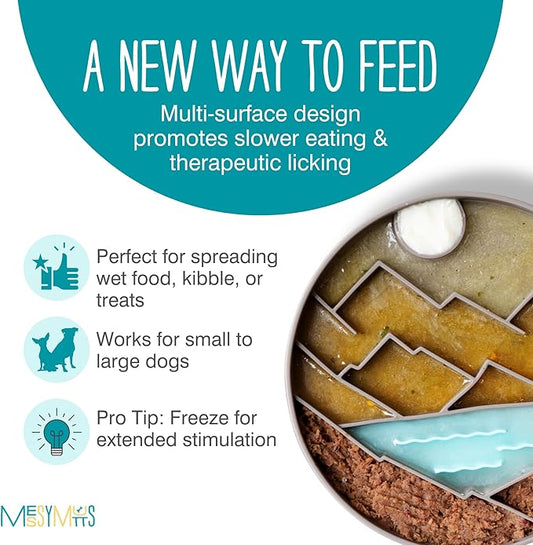Messy Mutts and Cats Interactive Slow Feeder | Mountain Grey - 2 Cup Capacity | 8” Round Silicone Puzzle Slow Feeder for Dogs/Cats | Enrichment Food Dish for Slow Eating, Bloating