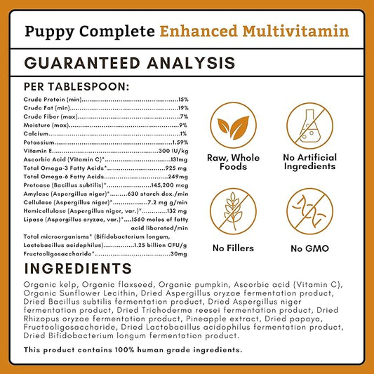 Wholistic Pet Organics Puppy Complete - Dog Multivitamin Powder - 1 Lb - Daily Dog Vitamins & Supplements for Homemade Food - Immune System, Skin, Coat & Overall Health - Small and Large Breed Puppies