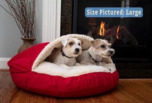 Snoozer Classic Poly-Cotton Cozy Cave Pet Bed, Large, Red.