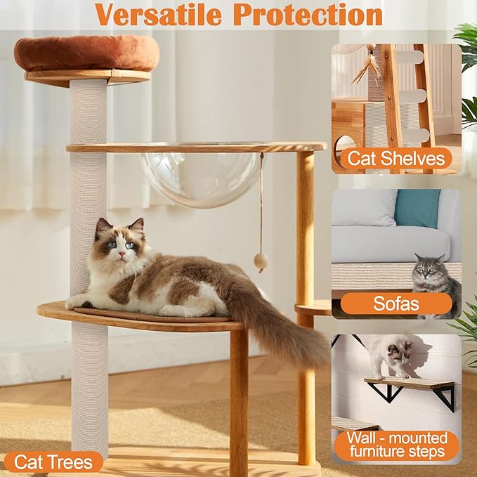 Cat Scratch Furniture Protector - 158" x 13.8" Trimmable Self-Adhesive Cats Claws Scratch Pads, DIY Cat Climbing Couch Protector for Scratch Post Cat Tree Replacement Indoor (Khaki)