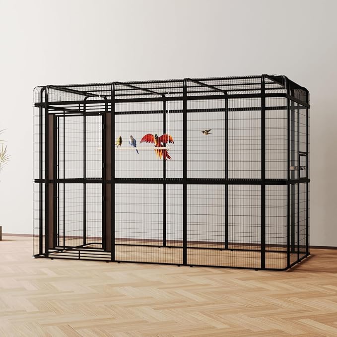 wonline 10FT Extra Large Bird Cage for Parakeets Outdoor Bird Aviary Parrot Cage with Perch, Walk-in Heavy Duty Birdcage for Macaws Canaries Parrots Budgie Lovebirds, Black
