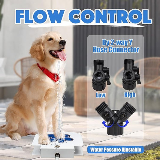 BACOENG Dog Water Fountain Step On, Outdoor Pet Sprinkler for Dogs, Paw Activated Drinking Water Toy, Upgrade Copper Valve Set, Blue