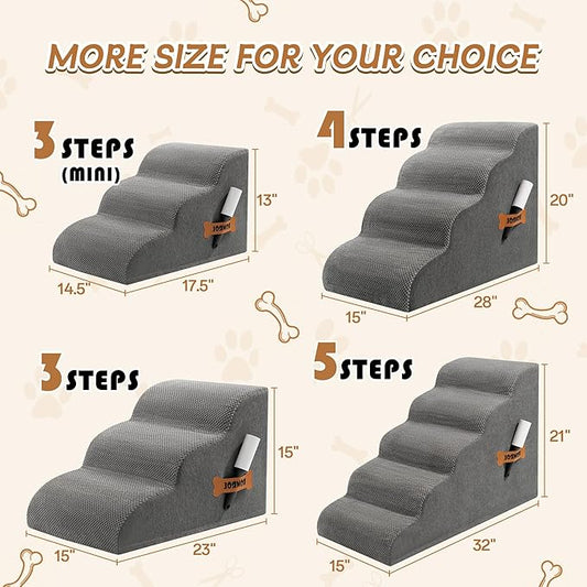 Romrol Dog Stairs Ramp for Small Dogs, Pet Stairs Steps with Durable Non-Slip Waterproof Fabric Cover, Dog Slope Stairs to Bed for Small Dogs and Cats or Pets Joints, 5-Steps, Grey